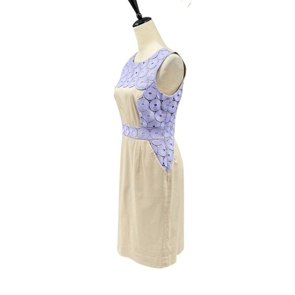 Antonio Melani Khaki Tan Lavender Purple Circle Lace Overlay Sheath Dress - Picture 3 of 12